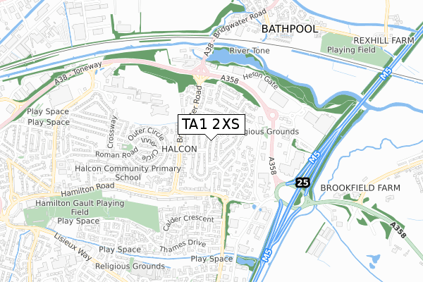 TA1 2XS map - small scale - OS Open Zoomstack (Ordnance Survey) TA1 2XS map - small scale - OS Open Zoomstack (Ordnance Survey)