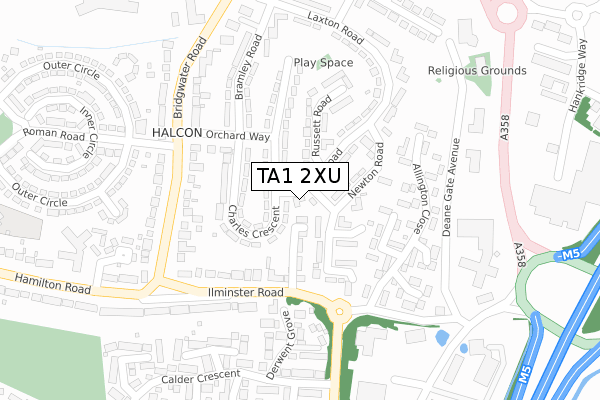 TA1 2XU map - large scale - OS Open Zoomstack (Ordnance Survey)