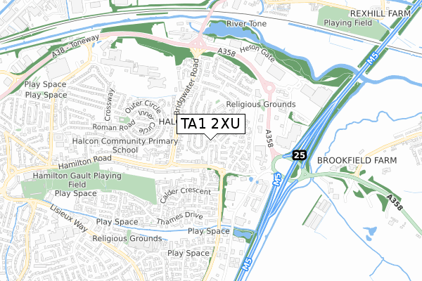TA1 2XU map - small scale - OS Open Zoomstack (Ordnance Survey)