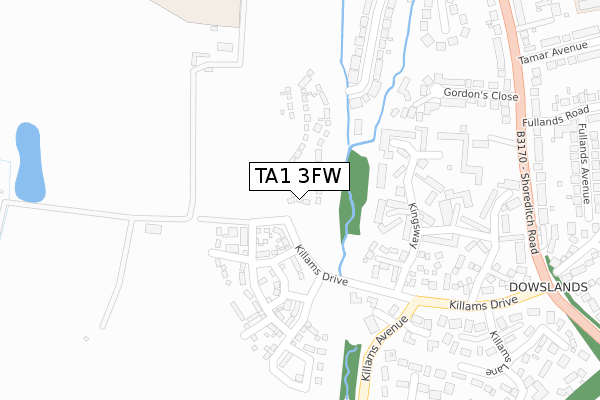 TA1 3FW map - large scale - OS Open Zoomstack (Ordnance Survey)