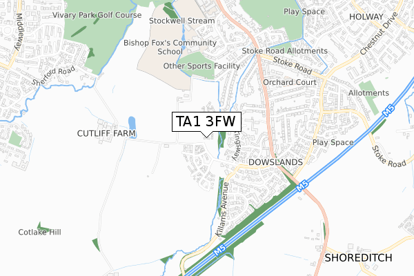 TA1 3FW map - small scale - OS Open Zoomstack (Ordnance Survey)