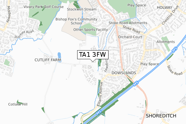 TA1 3FW map - small scale - OS Open Zoomstack (Ordnance Survey) TA1 3FW map - small scale - OS Open Zoomstack (Ordnance Survey)