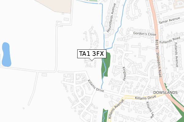 TA1 3FX map - large scale - OS Open Zoomstack (Ordnance Survey)