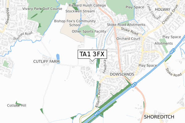 TA1 3FX map - small scale - OS Open Zoomstack (Ordnance Survey)