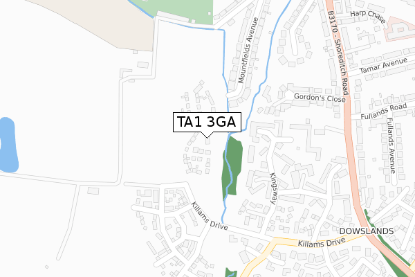 TA1 3GA map - large scale - OS Open Zoomstack (Ordnance Survey)