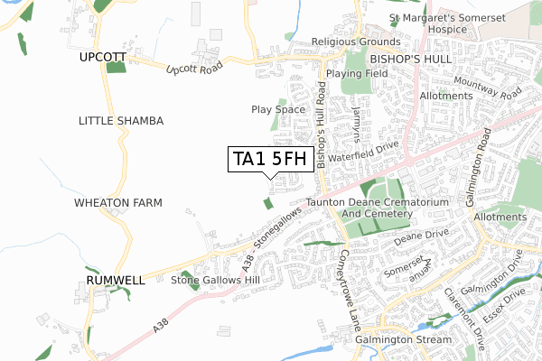 TA1 5FH map - small scale - OS Open Zoomstack (Ordnance Survey)