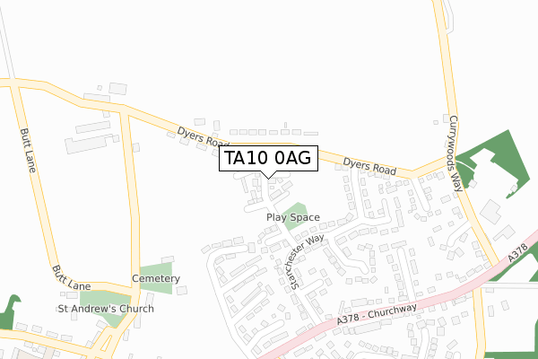 TA10 0AG map - large scale - OS Open Zoomstack (Ordnance Survey)