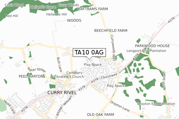 TA10 0AG map - small scale - OS Open Zoomstack (Ordnance Survey)