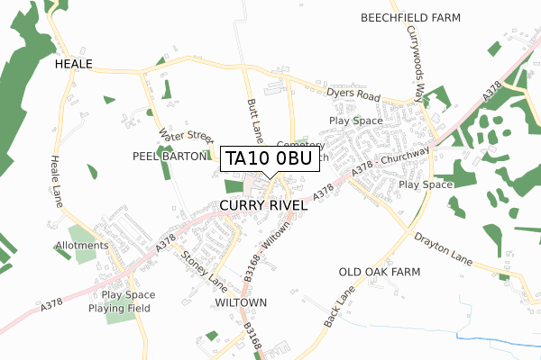 TA10 0BU map - small scale - OS Open Zoomstack (Ordnance Survey)