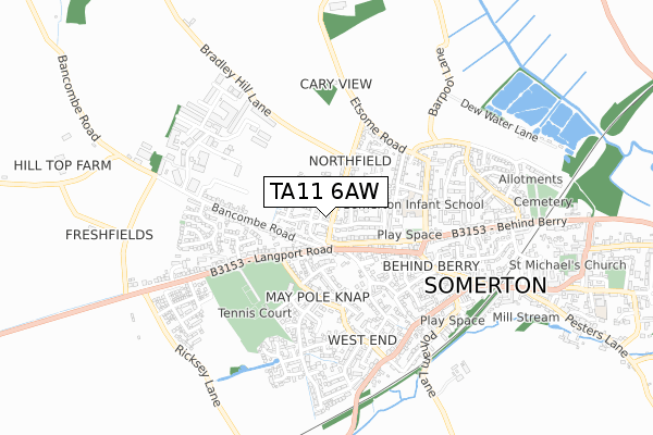 TA11 6AW map - small scale - OS Open Zoomstack (Ordnance Survey)