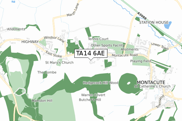 TA14 6AE map - small scale - OS Open Zoomstack (Ordnance Survey)
