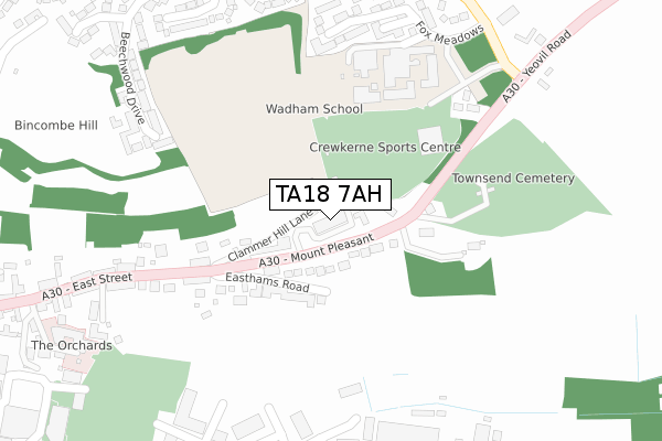 TA18 7AH map - large scale - OS Open Zoomstack (Ordnance Survey)