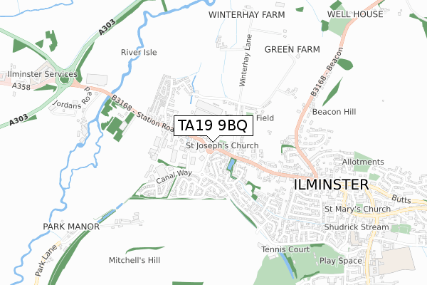 TA19 9BQ map - small scale - OS Open Zoomstack (Ordnance Survey)