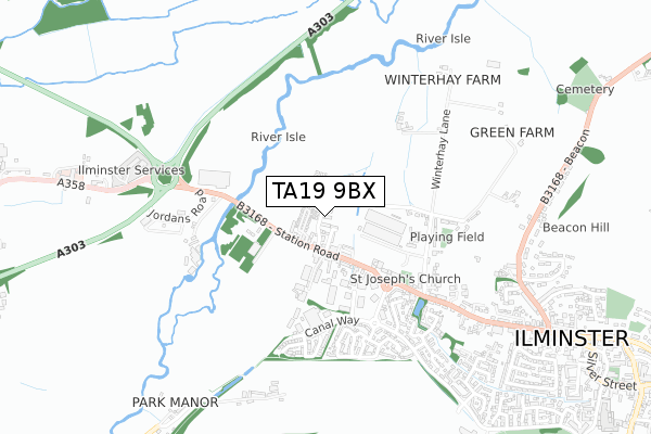 TA19 9BX map - small scale - OS Open Zoomstack (Ordnance Survey)