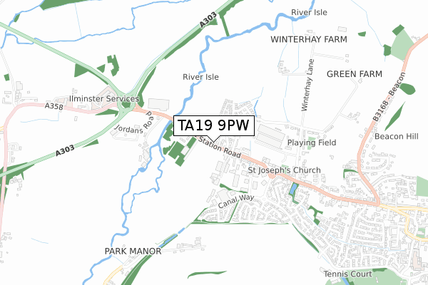 TA19 9PW map - small scale - OS Open Zoomstack (Ordnance Survey)