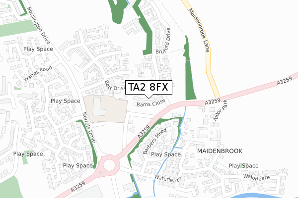 TA2 8FX map - large scale - OS Open Zoomstack (Ordnance Survey)