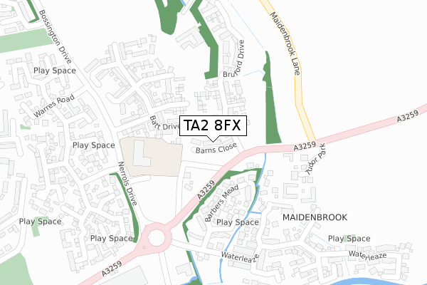 TA2 8FX map - large scale - OS Open Zoomstack (Ordnance Survey) TA2 8FX map - large scale - OS Open Zoomstack (Ordnance Survey)