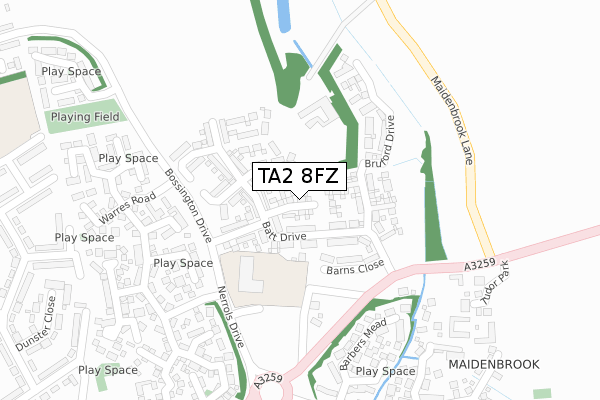 TA2 8FZ map - large scale - OS Open Zoomstack (Ordnance Survey) TA2 8FZ map - large scale - OS Open Zoomstack (Ordnance Survey)