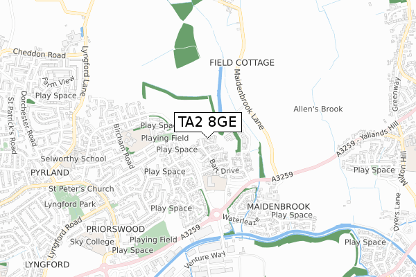 TA2 8GE map - small scale - OS Open Zoomstack (Ordnance Survey) TA2 8GE map - small scale - OS Open Zoomstack (Ordnance Survey)