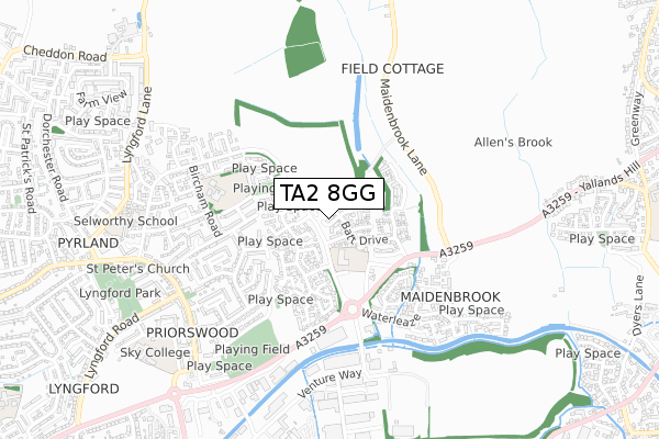 TA2 8GG map - small scale - OS Open Zoomstack (Ordnance Survey) TA2 8GG map - small scale - OS Open Zoomstack (Ordnance Survey)