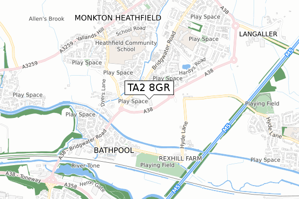 TA2 8GR map - small scale - OS Open Zoomstack (Ordnance Survey) TA2 8GR map - small scale - OS Open Zoomstack (Ordnance Survey)