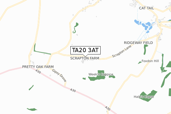 TA20 3AT map - small scale - OS Open Zoomstack (Ordnance Survey)