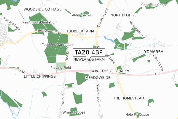 TA20 4BP map - small scale - OS Open Zoomstack (Ordnance Survey)