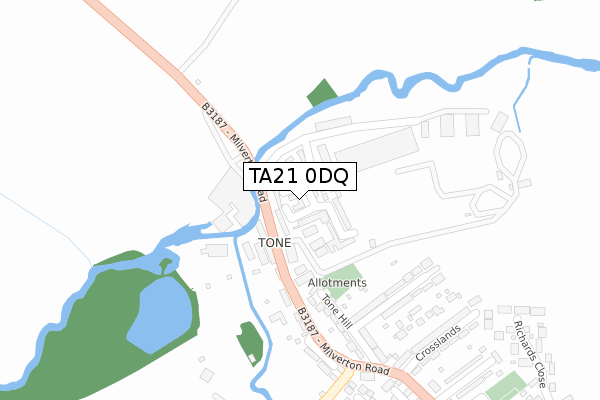 TA21 0DQ map - large scale - OS Open Zoomstack (Ordnance Survey)