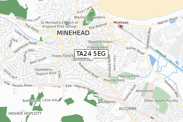 TA24 5EG map - small scale - OS Open Zoomstack (Ordnance Survey) TA24 5EG map - small scale - OS Open Zoomstack (Ordnance Survey)
