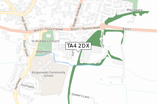 TA4 2DX map - large scale - OS Open Zoomstack (Ordnance Survey)