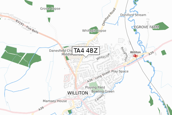 TA4 4BZ map - small scale - OS Open Zoomstack (Ordnance Survey)
