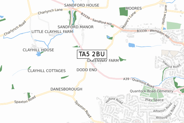 TA5 2BU map - small scale - OS Open Zoomstack (Ordnance Survey)
