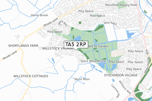 TA5 2RP map - small scale - OS Open Zoomstack (Ordnance Survey)