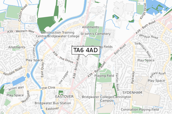 TA6 4AD map - small scale - OS Open Zoomstack (Ordnance Survey)