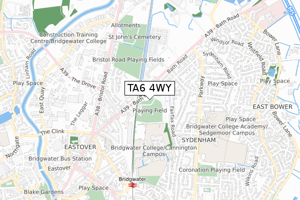 TA6 4WY map - small scale - OS Open Zoomstack (Ordnance Survey)