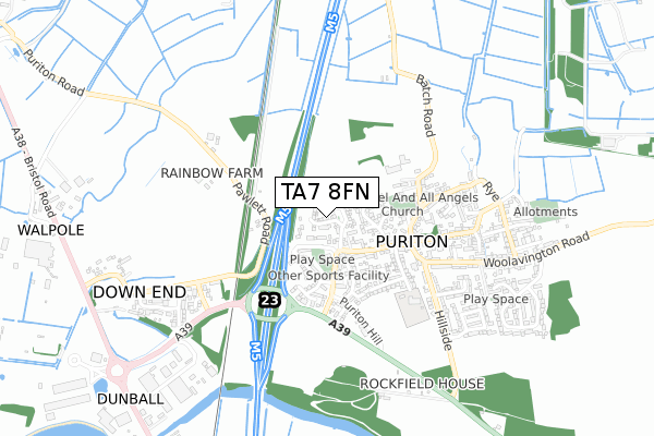 TA7 8FN map - small scale - OS Open Zoomstack (Ordnance Survey)