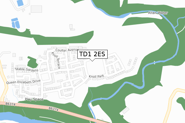 TD1 2ES map - large scale - OS Open Zoomstack (Ordnance Survey)