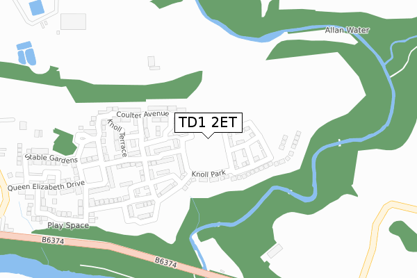 TD1 2ET map - large scale - OS Open Zoomstack (Ordnance Survey)