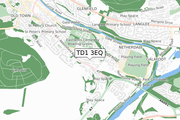 TD1 3EQ map - small scale - OS Open Zoomstack (Ordnance Survey)