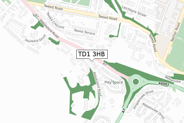 TD1 3HB map - large scale - OS Open Zoomstack (Ordnance Survey)