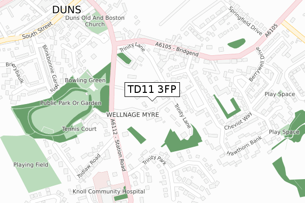 TD11 3FP map - large scale - OS Open Zoomstack (Ordnance Survey)