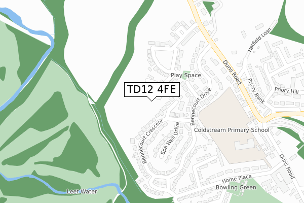 TD12 4FE map - large scale - OS Open Zoomstack (Ordnance Survey)