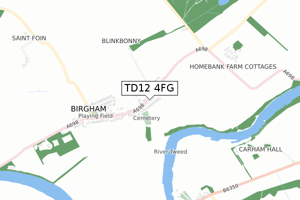TD12 4FG map - small scale - OS Open Zoomstack (Ordnance Survey)