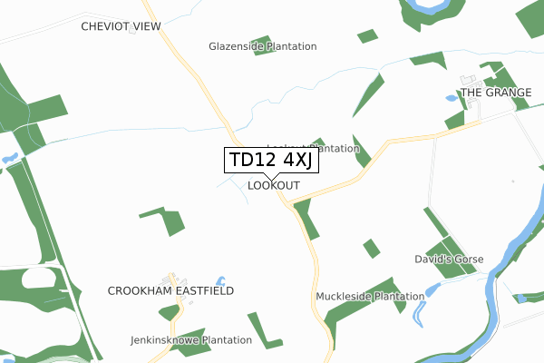 TD12 4XJ map - small scale - OS Open Zoomstack (Ordnance Survey)