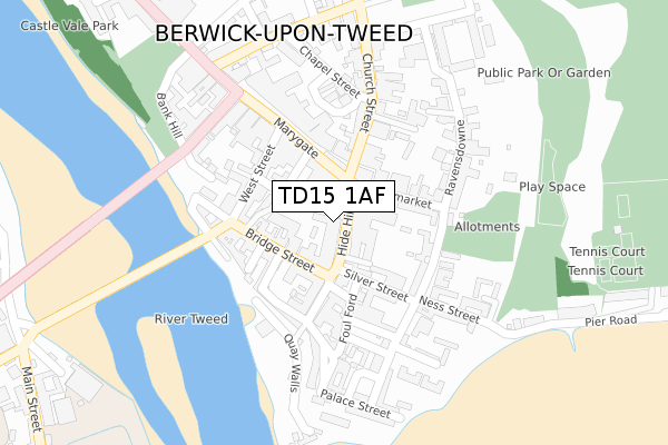 TD15 1AF map - large scale - OS Open Zoomstack (Ordnance Survey)