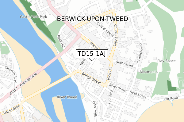 TD15 1AJ map - large scale - OS Open Zoomstack (Ordnance Survey)