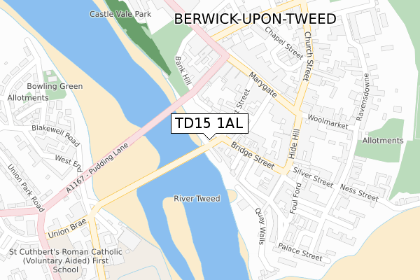 TD15 1AL map - large scale - OS Open Zoomstack (Ordnance Survey)
