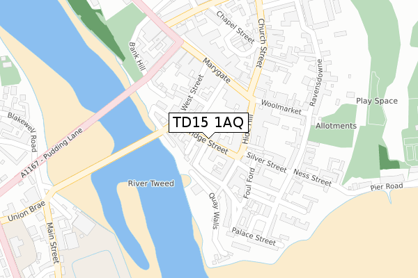 TD15 1AQ map - large scale - OS Open Zoomstack (Ordnance Survey)