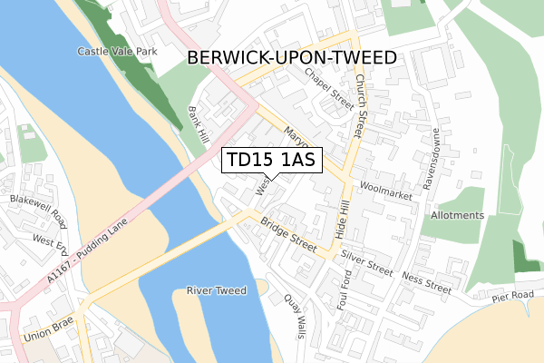 TD15 1AS map - large scale - OS Open Zoomstack (Ordnance Survey)