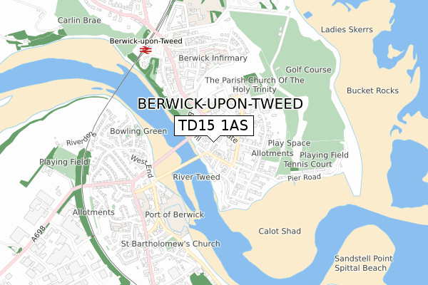 TD15 1AS map - small scale - OS Open Zoomstack (Ordnance Survey)